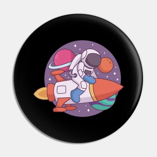 Funny Astronaut Space rocket in Aktion Pin