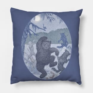 "Dans i Maaneglans" (Dance in the Moonlight) in muted colors - vintage Norwegian Folk Tale art by Theodor Kittelsen Pillow