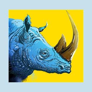 Blue Rhino on Yellow Background T-Shirt