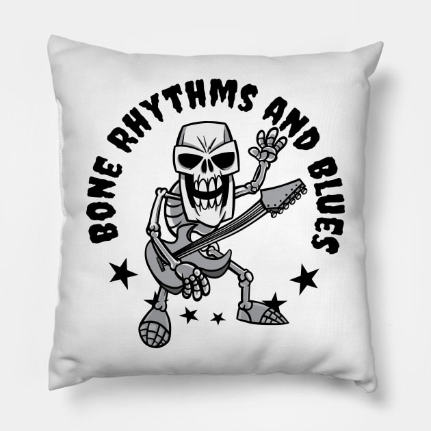 Bone Rhythms and Blues - Skeleton Blues Guitar Player Pillow by Graphic Duster