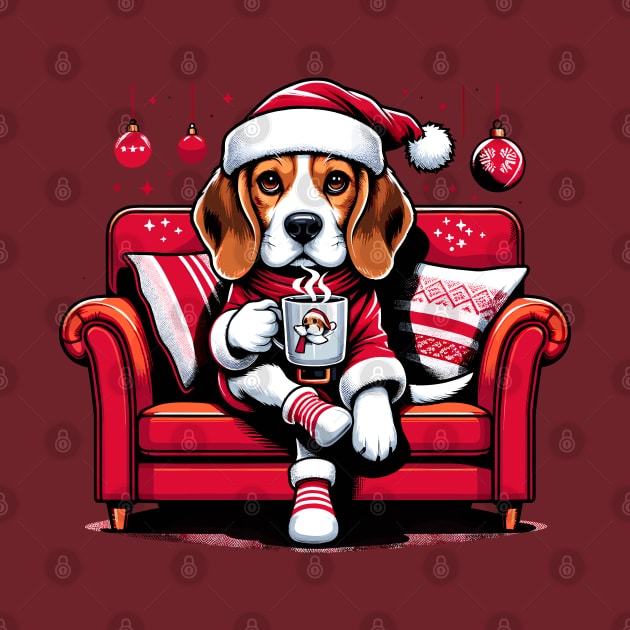 Beagle Dog Drinking Coffee Christmas by Graceful Designs