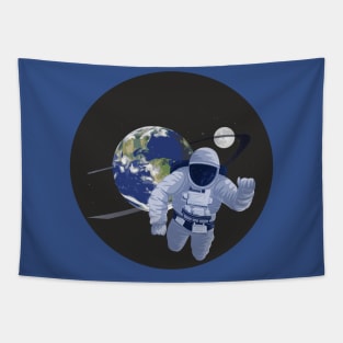 Spaceman floating in space Tapestry