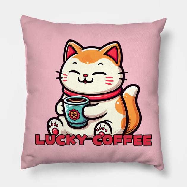 Maneki Neko Coffe cat Pillow by Japanese Fever