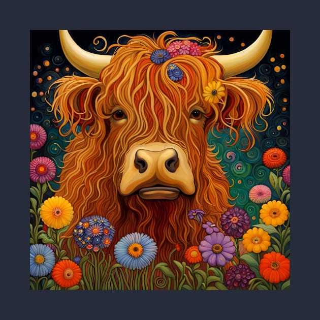 Sweet Scottish Highland Cow Under The Stars by LittleBean