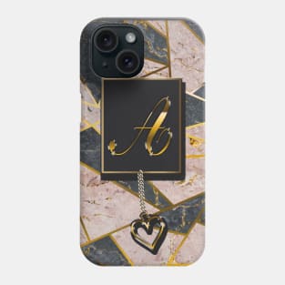 Rose Marble Mosaic Golden Glitters Monogram A Phone Case