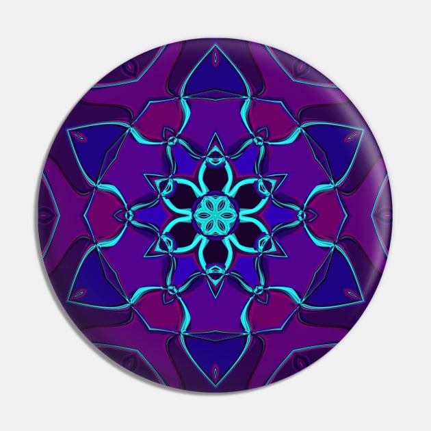 Cartoon Mandala Flower Blue and Purple Pin by WormholeOrbital