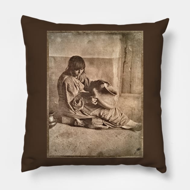 Native Potter Woman, Santa Clara, New Mexico 1905 Edward S Curtis Pillow by rocketshipretro