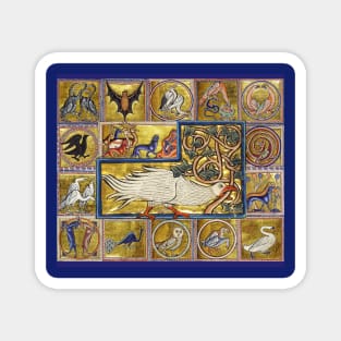 MEDIEVAL BESTIARY, CALADRIUS BIRD,FANTASTIC ANIMALS IN GOLD RED BLUE COLORS Magnet