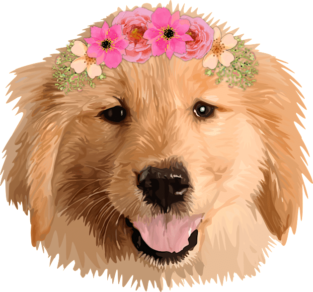 Golden Retriever with Flower Kids T-Shirt by thedailysoe