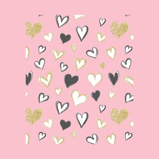 Black and Gold Hearts | Heart Decor | Romantic Valentines Day T-Shirt