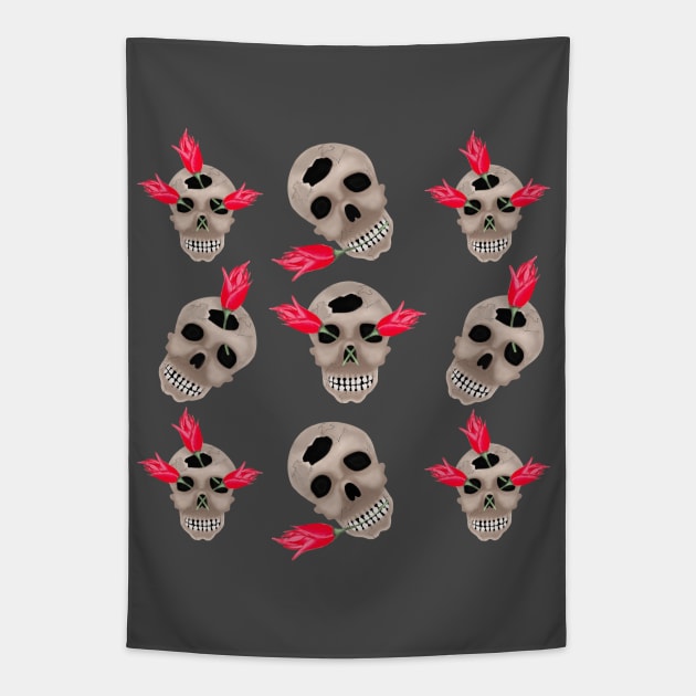 Skulls with flowers Tapestry by KateQR