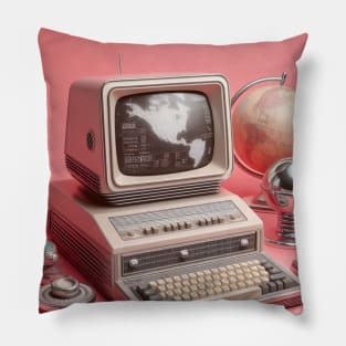 Retro 1950s Computer on a Pink Background Pillow