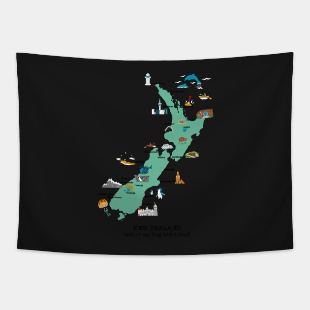 New Zealand Map Tapestry by Tilly-Scribbles