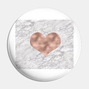 Rose gold foil heart on marble Pin