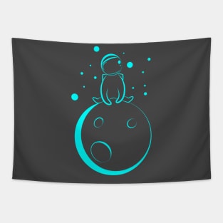 Cyan Astronaut Sitting On The Moon Tapestry