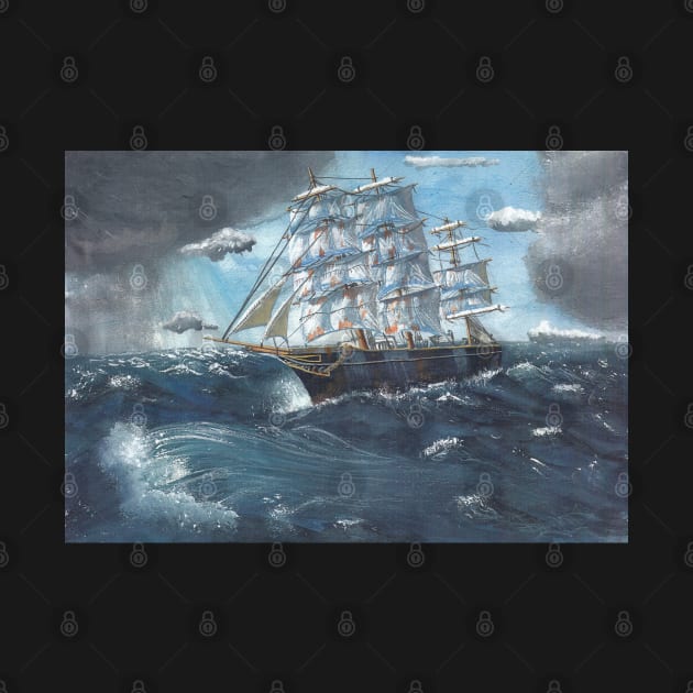 Sailing ship in a storm by UniCatDesign