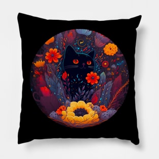 Floral Black Cat Pillow