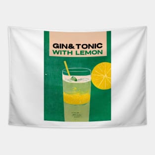 Gin Tonic Retro Poster G&T with Lemon Bar Prints, Vintage Drinks, Recipe, Wall Art Tapestry