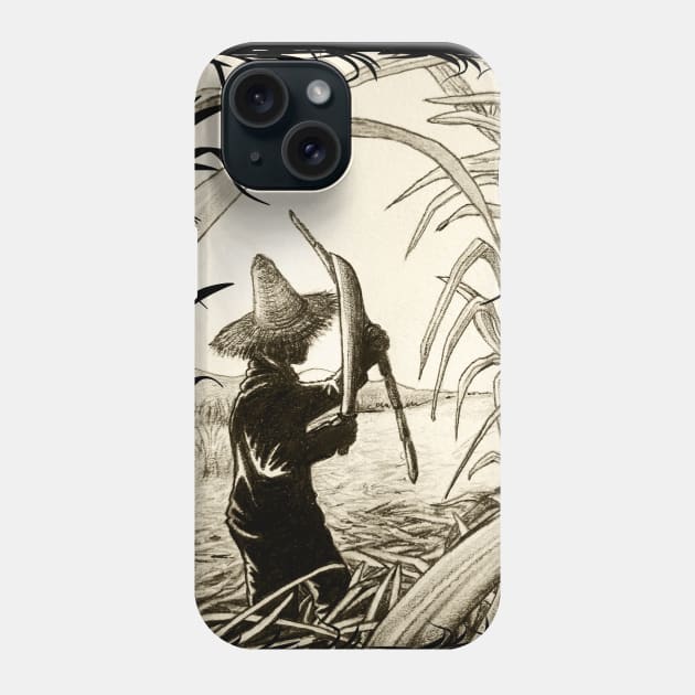 Worker Cutting Sugar Cane Pencil Hand Drawing Vintage Style Phone Case by BluedarkArt