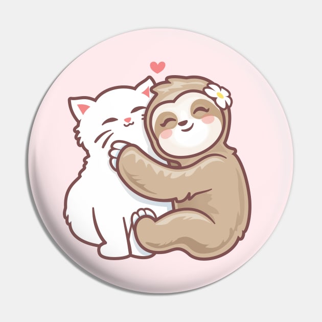 best girl friend Cute Cat loves sloth Kind hugs Pin by PnJ