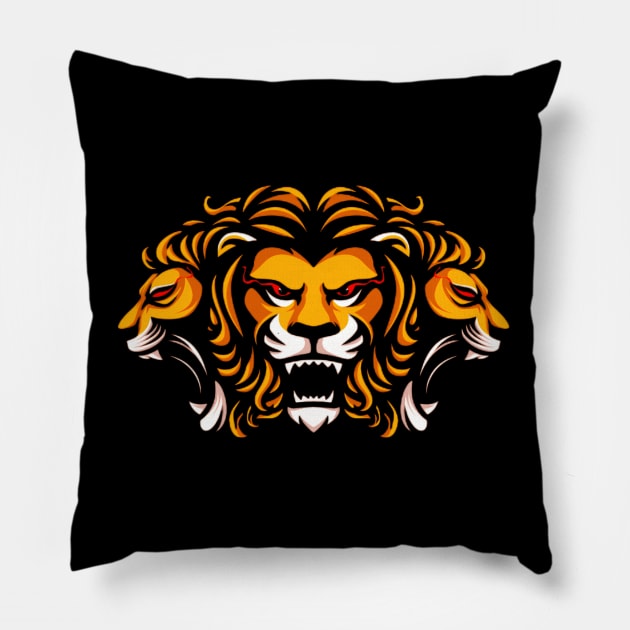 Lion Head with Red Eyes Pillow by PhotoSphere