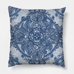 Denim Blue Lace Pencil Doodle Pillow