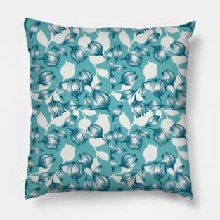 Vintage Blue Tulip Floral Pattern Pillow