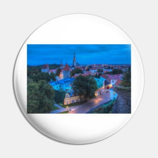 View from Toompea of the Lower Town, Old Town with Olai's Church or Oleviste Kirik, and a tower of the city wall, Tallinn, Estonia, Europe Pin