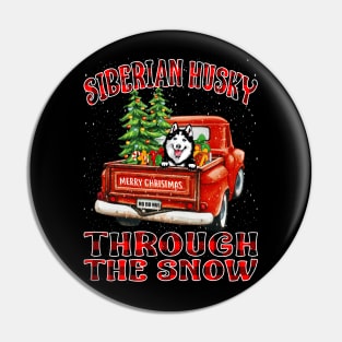 Christmas Siberian Husky Through The Snow Dog Santa Truck Tree Pin