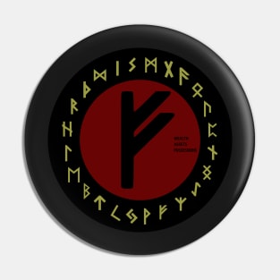 Red Fehu Futhark Rune Symbol Pin