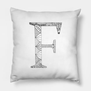 Henna Alphabet F / Henna Letter F - Black Henna Line Art Pillow