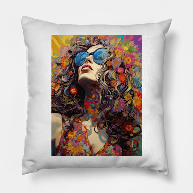 Hippie girl enjoying the sun Pillow by RosaliArt