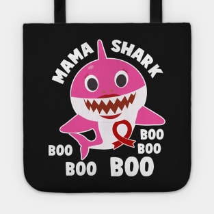 Myeloma Awareness Mama Shark Burgundy Ribbon In This Family No One Fights Tote