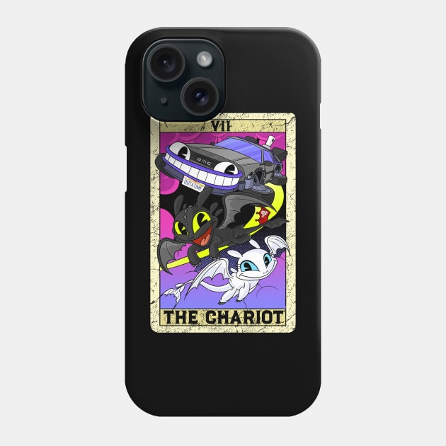 The Chariot DeLorean DMC Tarot Card Toothless Old Timey Cartoon Phone Case by Juandamurai