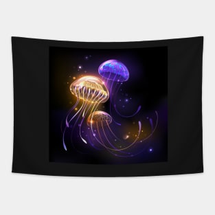 Three Glowing Jellyfish Tapestry