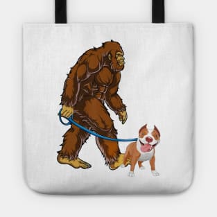 Funny Bigfoot Sasquatch Walking Pitbull Tote