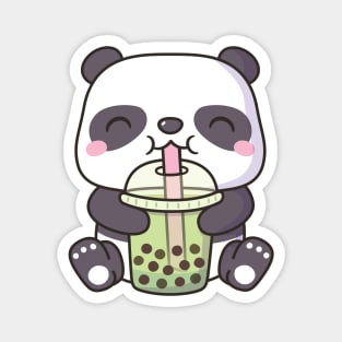 Cute Little Panda Drinking Matcha Boba Tea Magnet