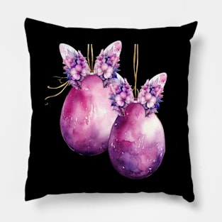 Gothic Bunny Ears on Pink and Purple Easter Eggs Pillow