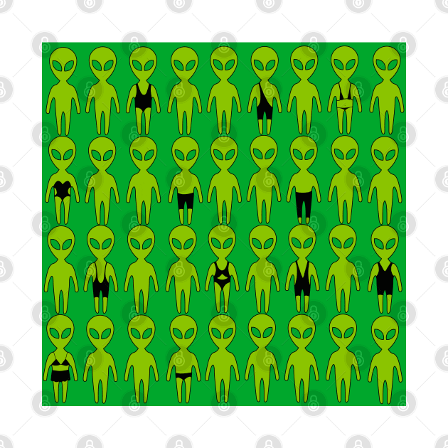 Small green men from Mars . Extraterrestrials In bathing suites. by marina63