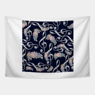 Watercolor Treble Clef on dark navy Tapestry