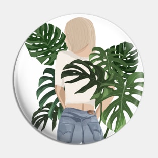 Girls with monstera plant leaves Pin