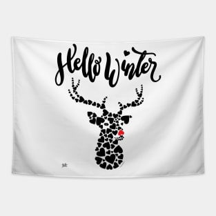 Deer Winter Graphic Hearts Hello Winter Tapestry