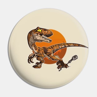 Podcasting Velociraptor with Circle Background Pin