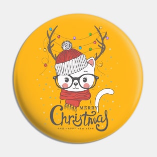 Little Cat with deer horns, merry christmas Pin