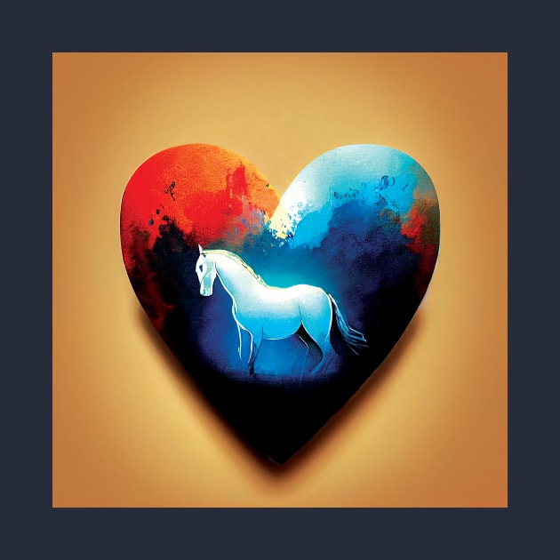 White Horse In a Heart Shape in a colourful abstract style by Geminiartstudio