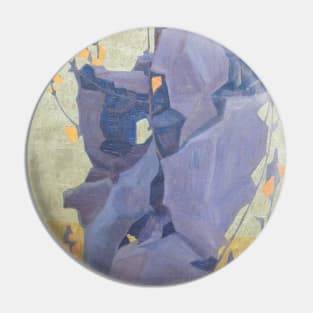 Egon Schiele- Stilisierte Blumen vor dekorativem Hintergrund Pin