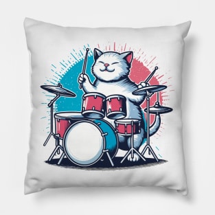 Drummer Cat Music Lover Musician Playing The Drums Pillow