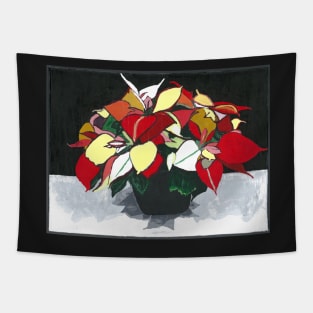 POINSETTIAS - POINSETTIA PAINTING - BLACK, GREY, RED, & GREEN Tapestry