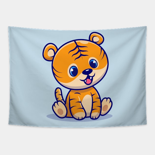 Cute Baby Tiger Sitting Cartoon Tapestry by Catalyst Labs