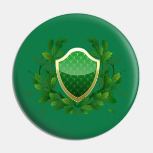 Green shield with oak leaves Pin